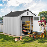DWVO 8x10 FT Outdoor Storage Shed, 544 cuft Plastic Storage Shed with Floor & Lockable Door, All-Weather Tool Garden Shed with Window & Vent for Patio Furniture, Lawn Mower, Pool Supplies, Dark Gray DWVO