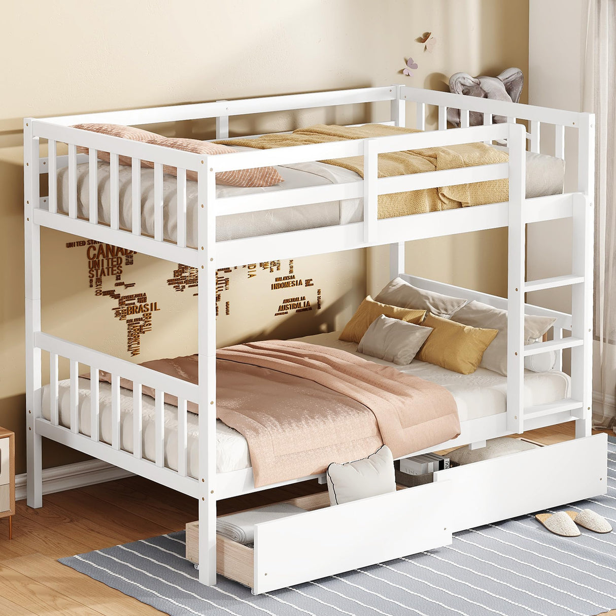 Harper & Bright Designs Twin Over Twin Bunk Bed with 2 Drawers, Convertible into 2 Twin Beds, Twin Bunk Bed with Ladder and Safety Guardrails, White Harper & Bright Designs