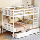 Harper & Bright Designs Twin Over Twin Bunk Bed with 2 Drawers, Convertible into 2 Twin Beds, Twin Bunk Bed with Ladder and Safety Guardrails, White Harper & Bright Designs