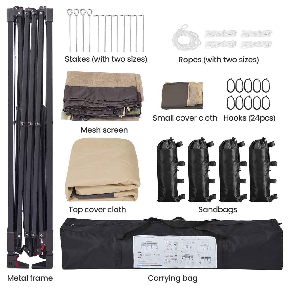 Yaheetech 11x11 Pop Up Gazebo Outdoor Canopy Shelter, Instant Patio Gazebo Sun Shade Canopy Tent with 4 Sandbags, Double Tiers & Mesh Netting for Lawn, Garden, Backyard & Deck, Khaki Yaheetech