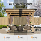 Yardsight Wood Gazebo 10' x 12', Hardtop Cedar Gazebo with Metal Roof, Outdoor Wooden Gazebo with Curtains, Permanent Pavilion Grill Gazebo for Backyard, Deck, Patio, Garden, Parties Yardsight