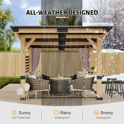 Yardsight Wood Gazebo 10' x 12', Hardtop Cedar Gazebo with Metal Roof, Outdoor Wooden Gazebo with Curtains, Permanent Pavilion Grill Gazebo for Backyard, Deck, Patio, Garden, Parties - WoodArtSupply