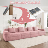 153.5 Cloud Sofa with Deep Seats and Wide Armrests，Boneless Sectional Couch with High Density Memory Foam Sofa, 4 Seater Sofa for Living Room Apartments - No Assembly, Corduroy,Pink HUMEHA