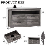 Dresser for Bedroom with 4 Drawers, Farmhouse Chest of Drawers with Natural Texture and LED Lights, Wide Wood Rustic Closet Storage Organizer, Modern Dresser TV Stand for Living Room, Entryway, Grey Xixini