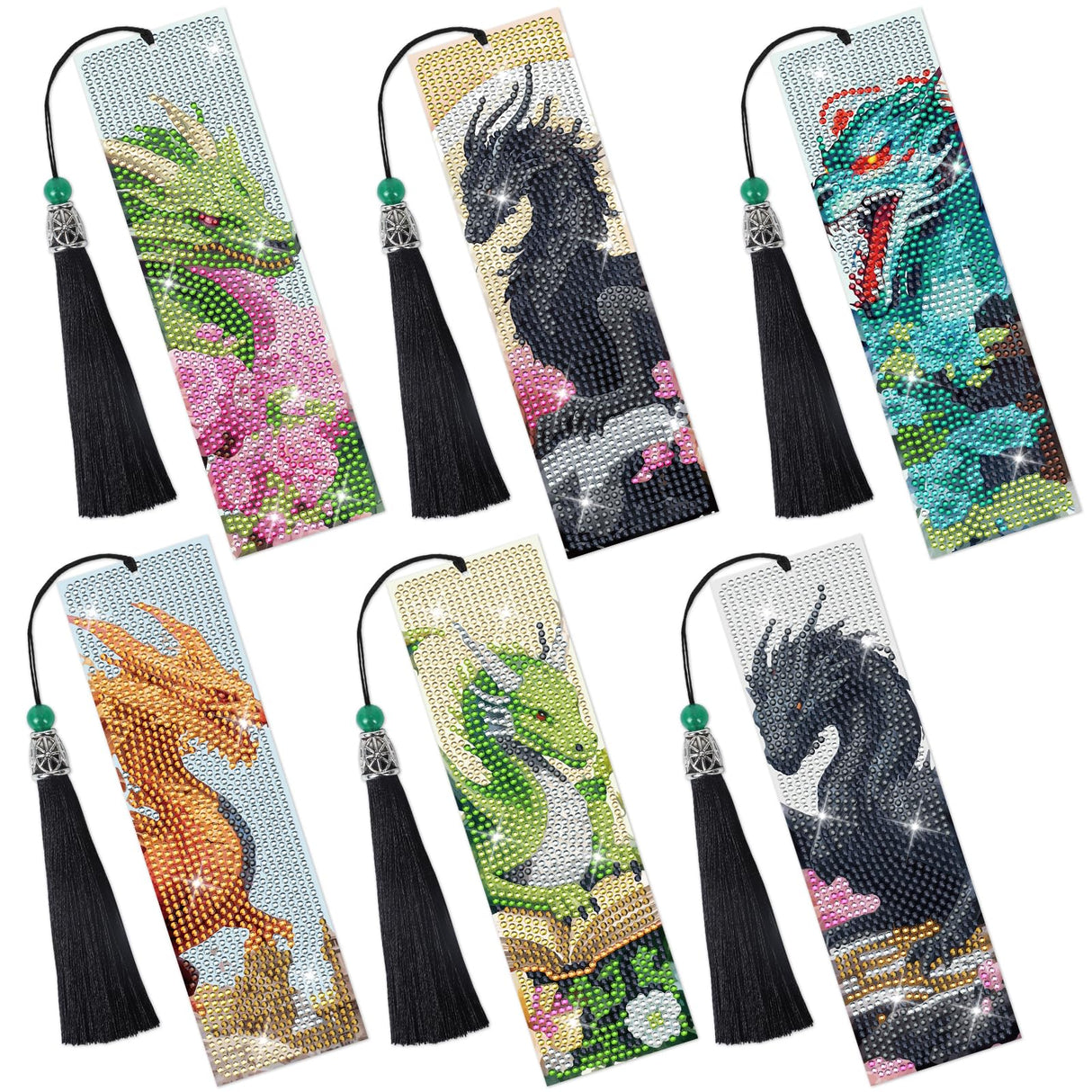 Sitsink Dragon Art Kits - 6 Pc Diamond Bookmarks with Tassels, Fantasy Creature Dragon Painting Kits for Adults Sitsink