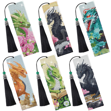 Sitsink Dragon Art Kits - 6 Pc Diamond Bookmarks with Tassels, Fantasy Creature Dragon Painting Kits for Adults Sitsink