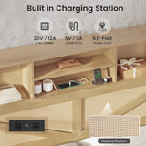 AOGLLATI Full Size Bed Frame with 4 Storage Drawers and 2-Tier Bookcase Hidden Headboard, Rattan Led Bed Frame Full Size with Charging Station, No Box Spring Needed, Wood AOGLLATI