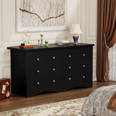 YESHOMY Dresser for Bedroom with 6 Drawers, Modern Chest of Drawers, Wooden Dressers, TV Stand for Living Room,Closet, Hallway (Black) YESHOMY