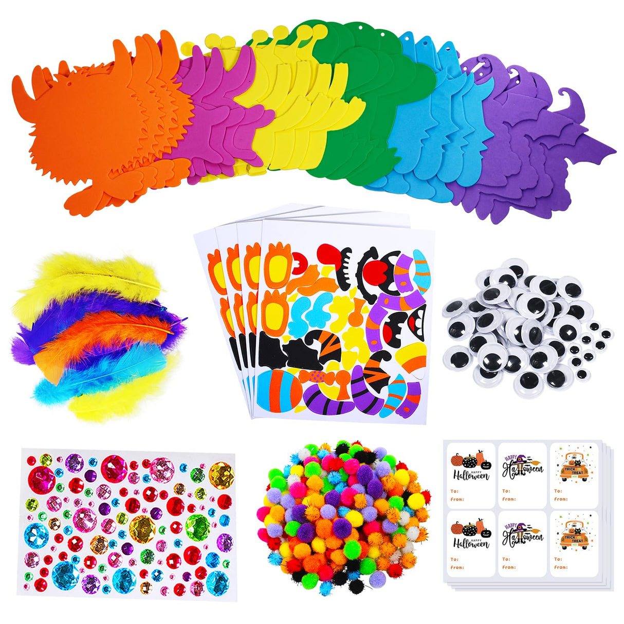 Winlyn 24 Sets Fall Kids Crafts DIY Monster Ornaments Decorations Art Sets Foam Monster Stickers Googly Eyes for Kids Autumn Halloween Classroom Party Activities Winlyn