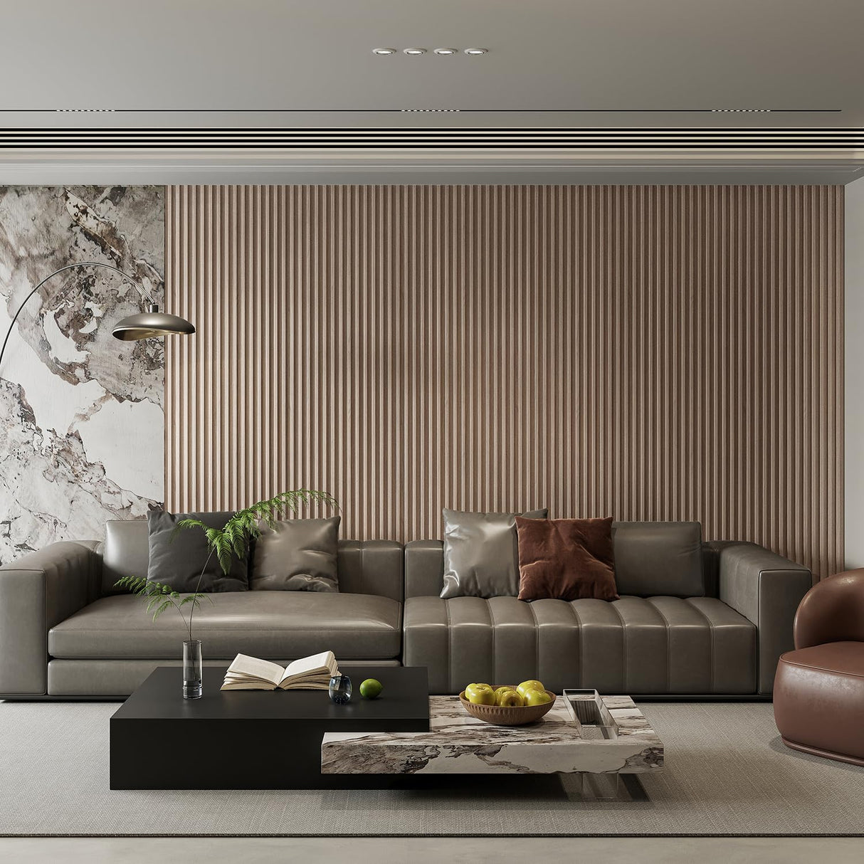 YLL YLL 6-Pack Slat Wall Panel with 2 Trims Wood Grain Slat Wall 96" x 6.2" WPC Slats 3D Wall Panels Oak Grille YLL YLL