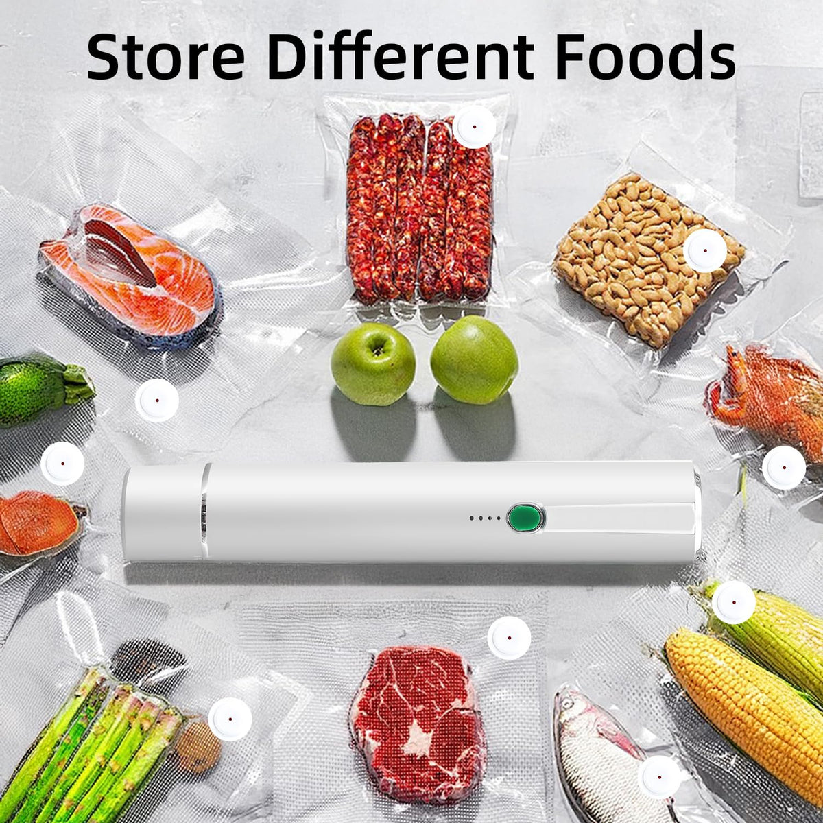 Vixino Vacuum Sealer, vacuum sealer for food, handheld vacuum sealer, compact vacuum sealer(Vacuum Sealers+ 30 reusable vacuum seal bags) Vixino