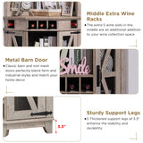 OKD Corner Bar Storage Cabinet, 72" Tall Farmhouse Wine Bar Cabinet w/Barn Door & Adjustable Shelf, Home Bar Cabinet w/LED Light & Glass Rack for Dining Room, Living Room, Kitchen, Light Rustic Oak OKD
