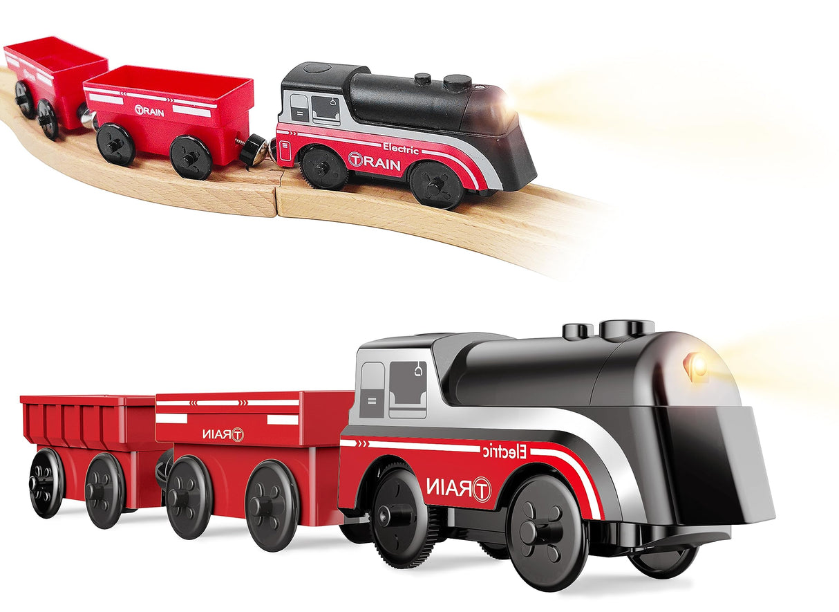 Battery Operated Train for Wooden Track, Motorized Train for Toddlers 3+ Years Old, 3Pcs Train Toy Set Electric Train Compatible with Thomas, Brio, Chuggington, Melissa and Doug Z MAYABBO
