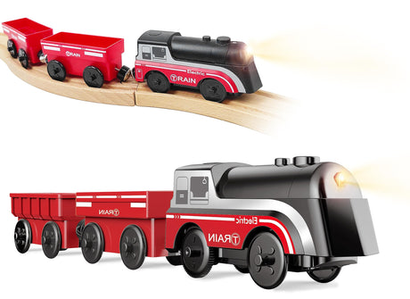 Battery Operated Train for Wooden Track, Motorized Train for Toddlers 3+ Years Old, 3Pcs Train Toy Set Electric Train Compatible with Thomas, Brio, Chuggington, Melissa and Doug Z MAYABBO
