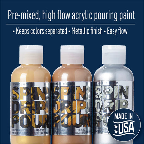 FolkArt, Mad Drizzle Metallics Pre-Mixed Acrylic Set, Set of 3 Premium High Gloss Finish Fluid Pouring Paints Perfect for Indoor & Outdoor Arts and Crafts Projects, 50417 FolkArt