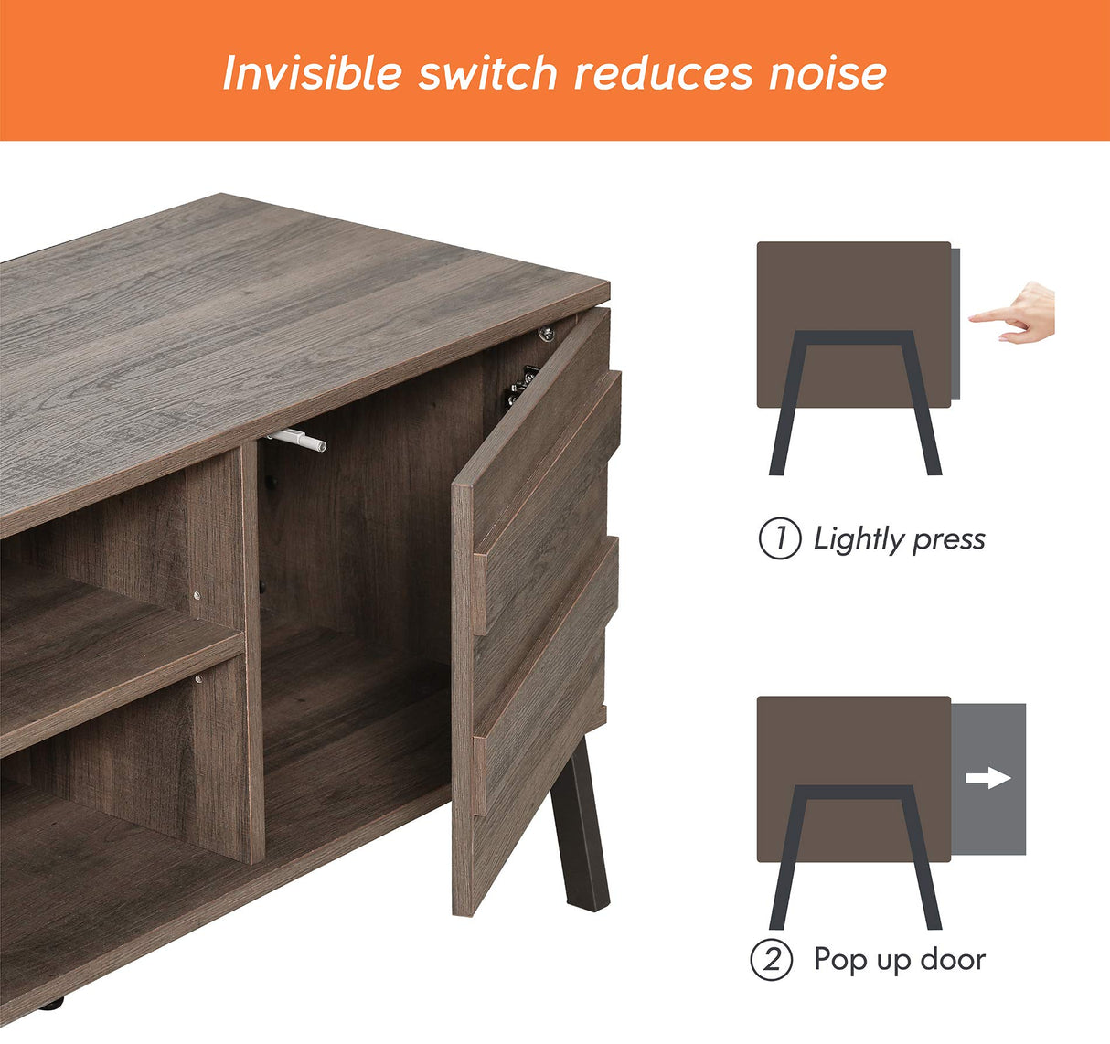 Mid-Century Modern TV Stand for 55 inch TV Entertainment Center Wood TV Table Media Console with Metal Legs for Living Room Bedroom, 43'' Rusitc Brown WAMPAT