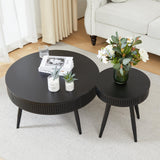 Modern Farmhouse Round End Table Set of 2,Iron Rattan Coffee Table with Hidden Storage Basket,29.1” Nesting Side Table for Living Room,Balcony,Patio,Swimming Pool (Black) FurSch