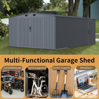 Jaxenor Outdoor Storage Shed 20x13 FT with Window, Sheds & Outdoor Storage Clearance - Metal Garage Shed for Car, Truck, Bike, Lawnmower - Backyard Tool House Building 2 Doors and 4 Vents Dar - WoodArtSupply