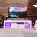 HOOBRO LED TV Stand with Power Outlets to 65 inch TV, Gaming Entertainment Center with Glass Shelves and Large Drawer, Modern Media TV Console Table for Living Room Bedroom, White WT14UDDS01 HOOBRO