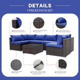 ELEGIBLISS 7 Pieces Patio Furniture Set - Outdoor Sectional Wicker Rattan Furniture with Cushion and Glass Table Patio Conversation Sets for Porch Poolside Backyard Outdoor Sofa Set Modular Sofa ELEGIBLISS