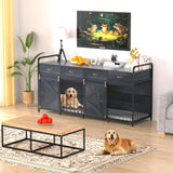 78.7 Inch Large Dog Crate Furniture for 2 Dogs Extra Large Dog Kennel Heavy Duty Wood Dog Crate Double Dog Crates Furniture TV Stand (Black) QJZLXKYT