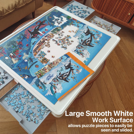 Playboda 1500 Pieces Rotating Plastic Puzzle Board with Drawers and Cover, 35"x27" Portable Jigsaw Puzzle Table for Adults, Lazy Susan Spinning Puzzle Boards (Patent Design) Playboda