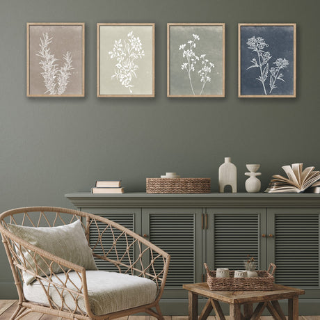 Framed Boho Wall Art Set of 4 for Wooded Minimalist Botanical Print Wall Art for Rustic Vintage Farmhouse Home Kitchen Wall Decor (Brown, 12x16) Liswit