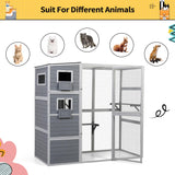 Outdoor Cat Catio, Large Cat Enclosure Cat House Weatherproof, 2 Resting Rooms, 4-Tier Cat Cage Catio for Cats w/ 2 Platforms, Wood Nyeekoy