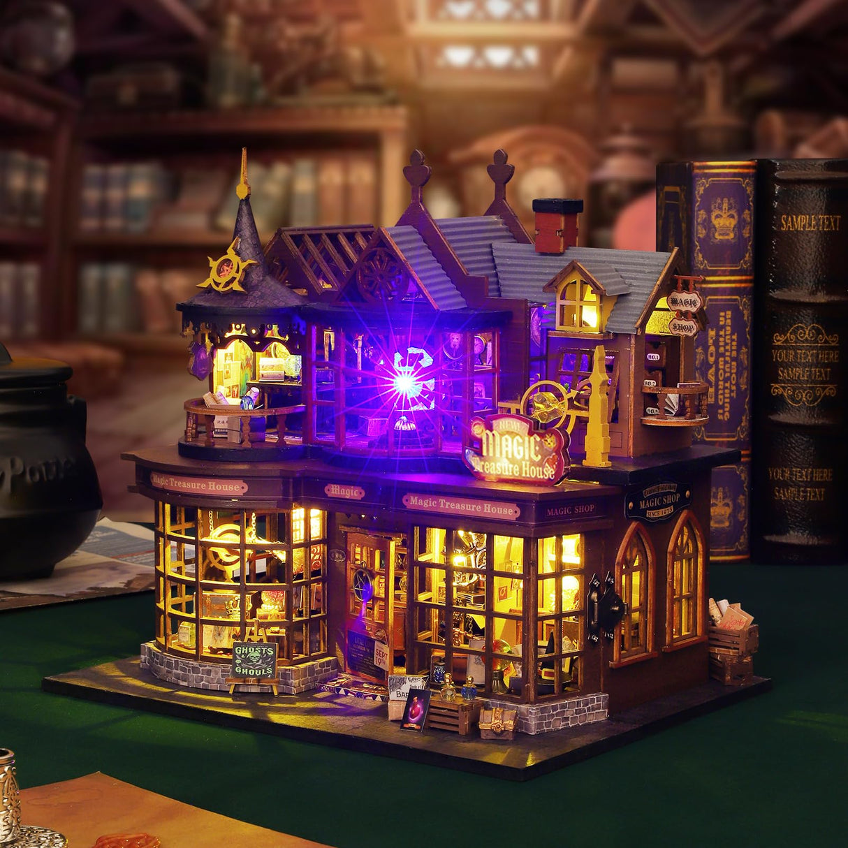 Plustopoy DIY Miniature House Kit Tiny House Model Kit with Open-able Door, DIY Wooden Dollhouse Miniature Kit for Adults Teens, Creative Crafts Book Nook Magic Model Kits, Home Decor Plustopoy