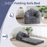 MAXYOYO Folding Sofa Bed, 2 in 1 Convertible Sofa to Lounger Comfy Single Bean Bag Chair for Adults, Floor Sleeper Couch with Handle, Faux Fur Couch Bed for Living Room Bedroom, Grey MAXYOYO