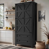 DWVO Farmhouse Kitchen Pantry Cabinet, 64.5" Tall Storage Cabinet with 2 Drawers and Adjustable Shelves, Versatile Storage for Living Room, Dining Room or Hallway, Oak Black DWVO