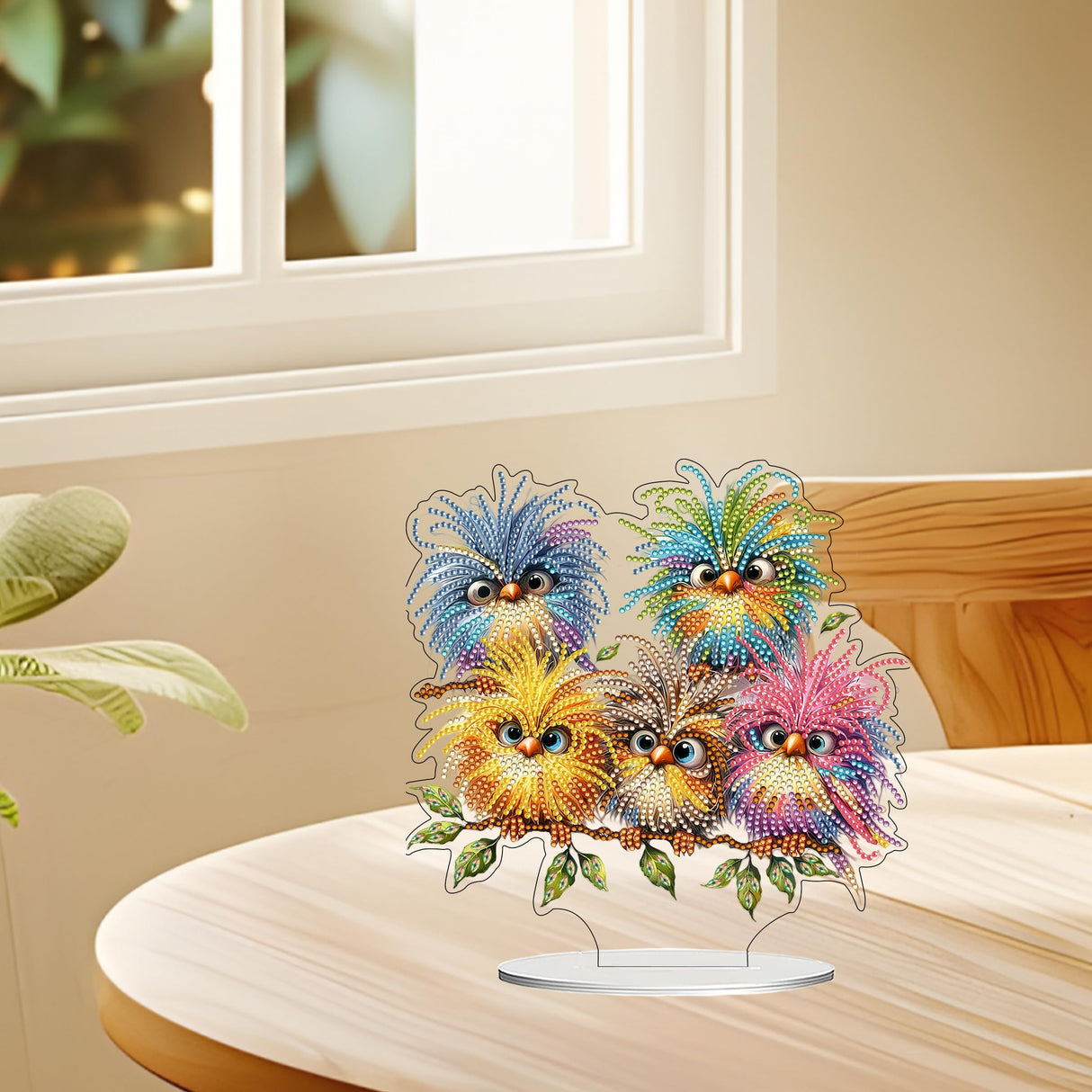 JJFox DIY Tabletop Diamond Art Painting Kit，Desktop Ornament Special Shaped Rhinestone Desk Placement Ornament，Home Stand Up Gem Painting Craft Kit，Gift，Double Sided (Bird) JJFox