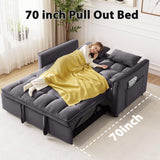 tiramisubest Sleeper Sofa Bed,55'' Convertible Pull Out Couch With Side Pockets,Velvet Fabric Loveseat Sleeper Sofa with Adjustable Backrest for Living Room,Bedroom,Apartment and Small Space, DarkGrey tiramisubest