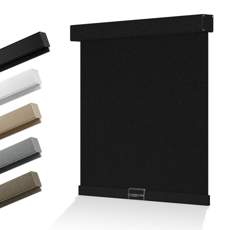 HOTSOON Blackout Linen Roller Shades for Windows Cordless Room Darkening Roller Blind Easy to Install with Cassette Valance Custom Window Shades for Home Office Living Room, Black, Custom Size. HOTSOON