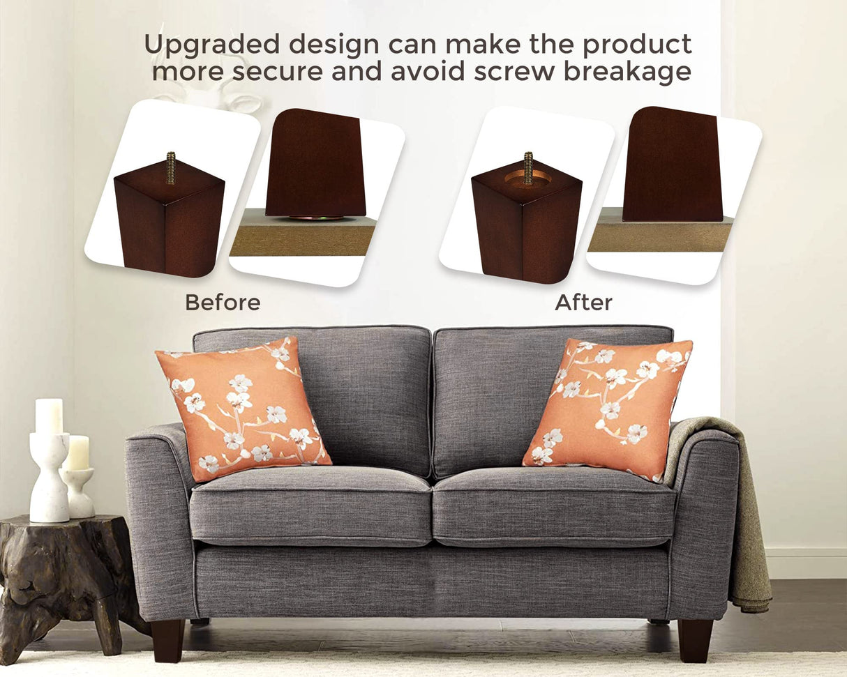 Couch Legs for Furniture Set of 4, Pyramid Square Wooden Furniture Legs 6 Inch, Mid Century Modern Brown Color Sofa Legs Replacement for Ottoman, Chair, Dresser, Coffee Table, Armchair, Settee OneDream