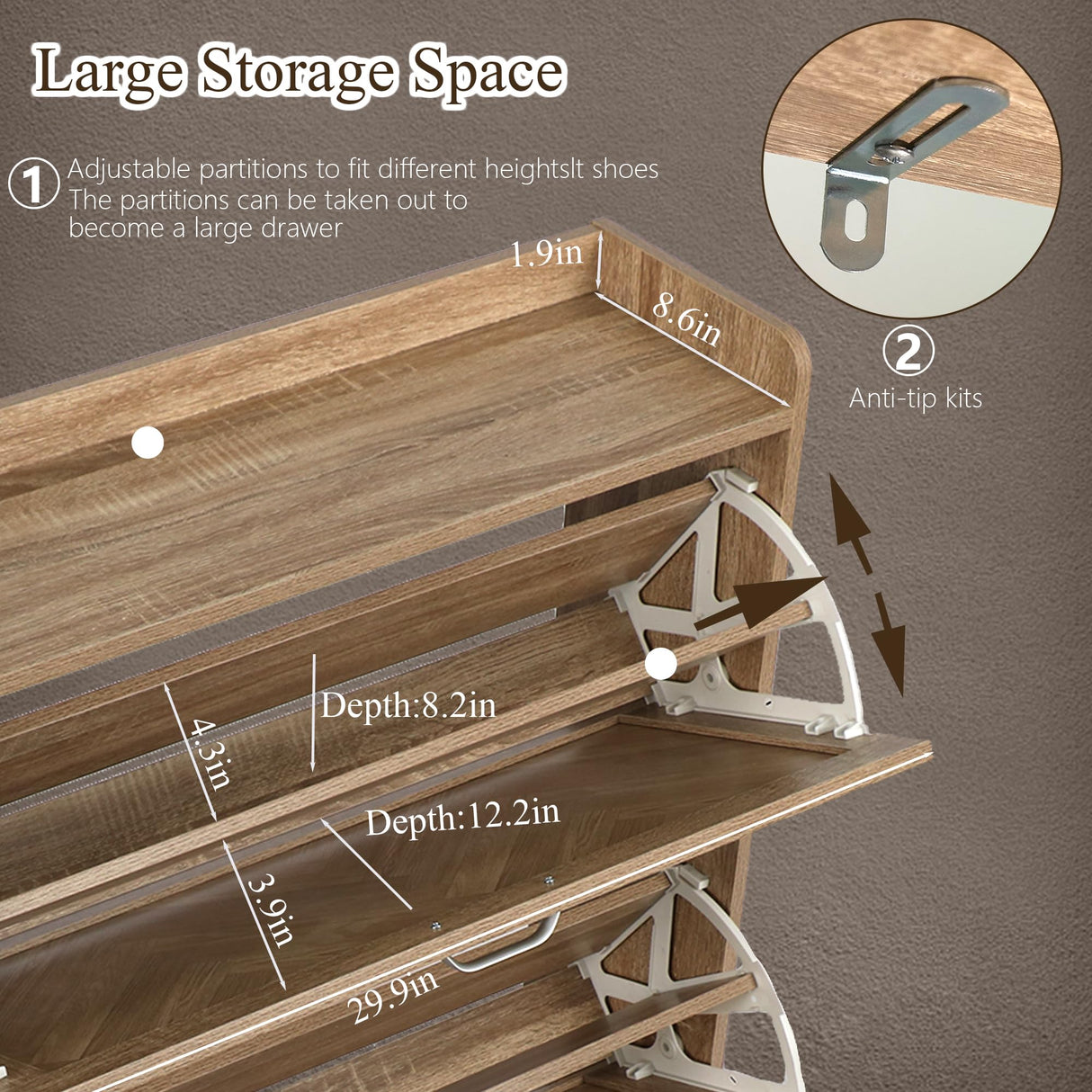 MISHAO Shoe Storage Cabinet with 4 Flip Drawers, Narrow Hidden Shoe Cabinet with Metal Legs & Adjustable Shelf, Freestanding Slim Shoe Rack Organizer for Entryway, Natural MISHAO