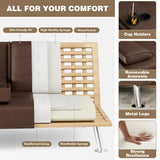 Homall Futon Sofa Bed, Leather Futon Couch with Removable Armrests, Adjustable Recliner Sleeper Sofa Bed with Dual Cup Holders for Living Room, Apartment, Office (Brown) Homall