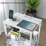 Sthmec Nightstands Set of 2, LED Bedside Tables with Charging Station and Fabric Drawer, Night Stand with Storage, 3 Tier Side Table with Open Shelf, LED Nightstand with Charging Station, White WoodArtSupply