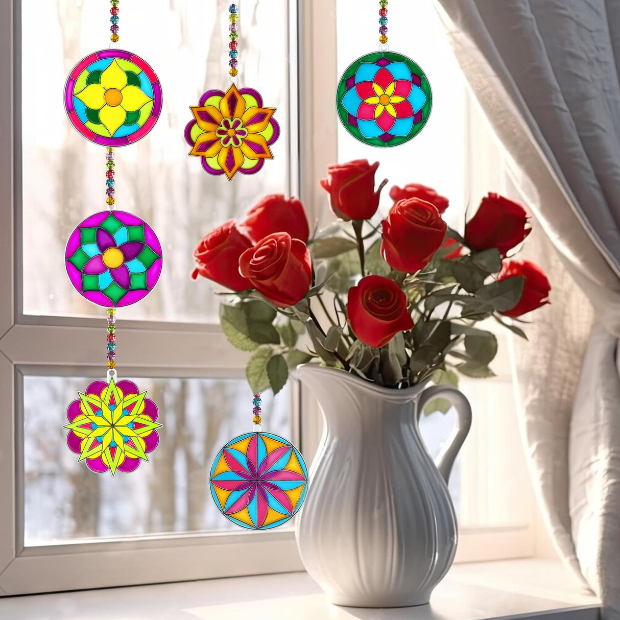 Ayhuhra 30 Sets Mandala Suncatchers Craft Kits Stained Glass DIY Window Paint Art Flower Suncatcher Kits for Spring Summer Party Activities Art Project Party Favors (Mandala) Ayhuhra