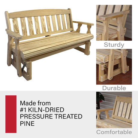 Amish Casual Heavy Duty 800 Lb Mission Pressure Treated Porch Glider (4 Foot, Unfinished) Amish Casual