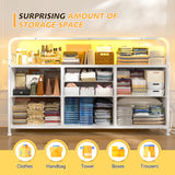 EnHomee White Dresser for Bedroom with LED Lights & Charging Station, 7 Drawer Dresser with Open Shelf, Fabric Bedroom Dressers & Chest of Drawers for Closet, Entryway, Hallway, 4 Hooks EnHomee