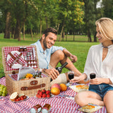 HappyPicnic Picnic Basket Set for 2 - Wicker Picnic Basket with Waterproof Blanket & Insulated Liner, Large Handmade Willow Hamper with Cutlery Kit for Outdoor, Picnic, Camping, Party, Holidays (Red) HappyPicnic
