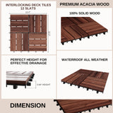 9 PCS Interlocking Deck Tiles 12" x 12"- Acacia Wood Deck Tiles Waterproof - Patio Deck Tiles for Indoor & Outdoor Use, Drainage, Non Slip, Easy Installation (Brown) J CLOVER