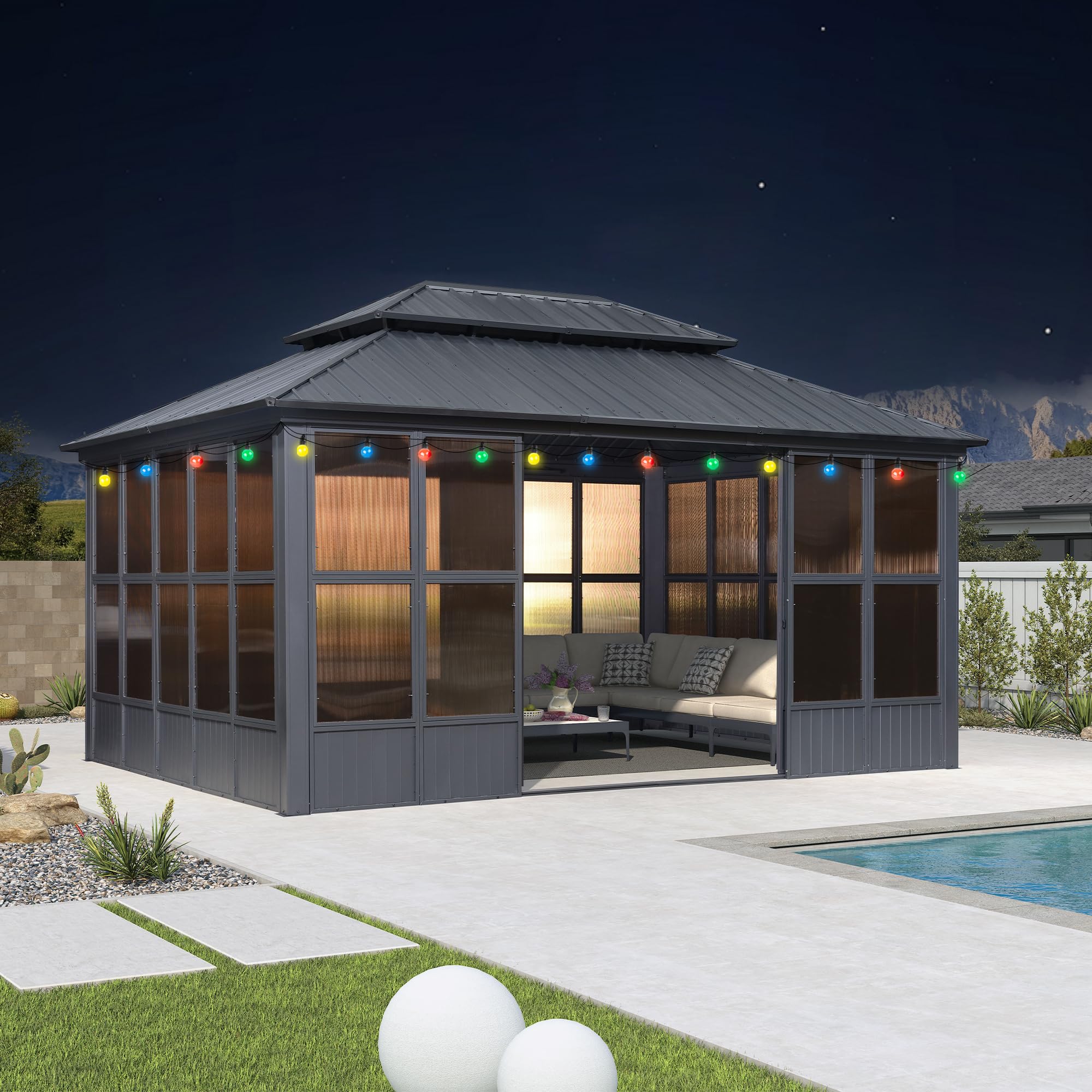 PURPLE LEAF Sunroom Hardtop Gazebo Solarium - Thumbnail 4