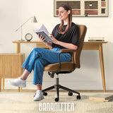 Bananister Brown Leather Desk Chair, Vintage Desk Chair with Wheels and Arms, Height Adjustable Mid Century Modern Desk Chair Bananister