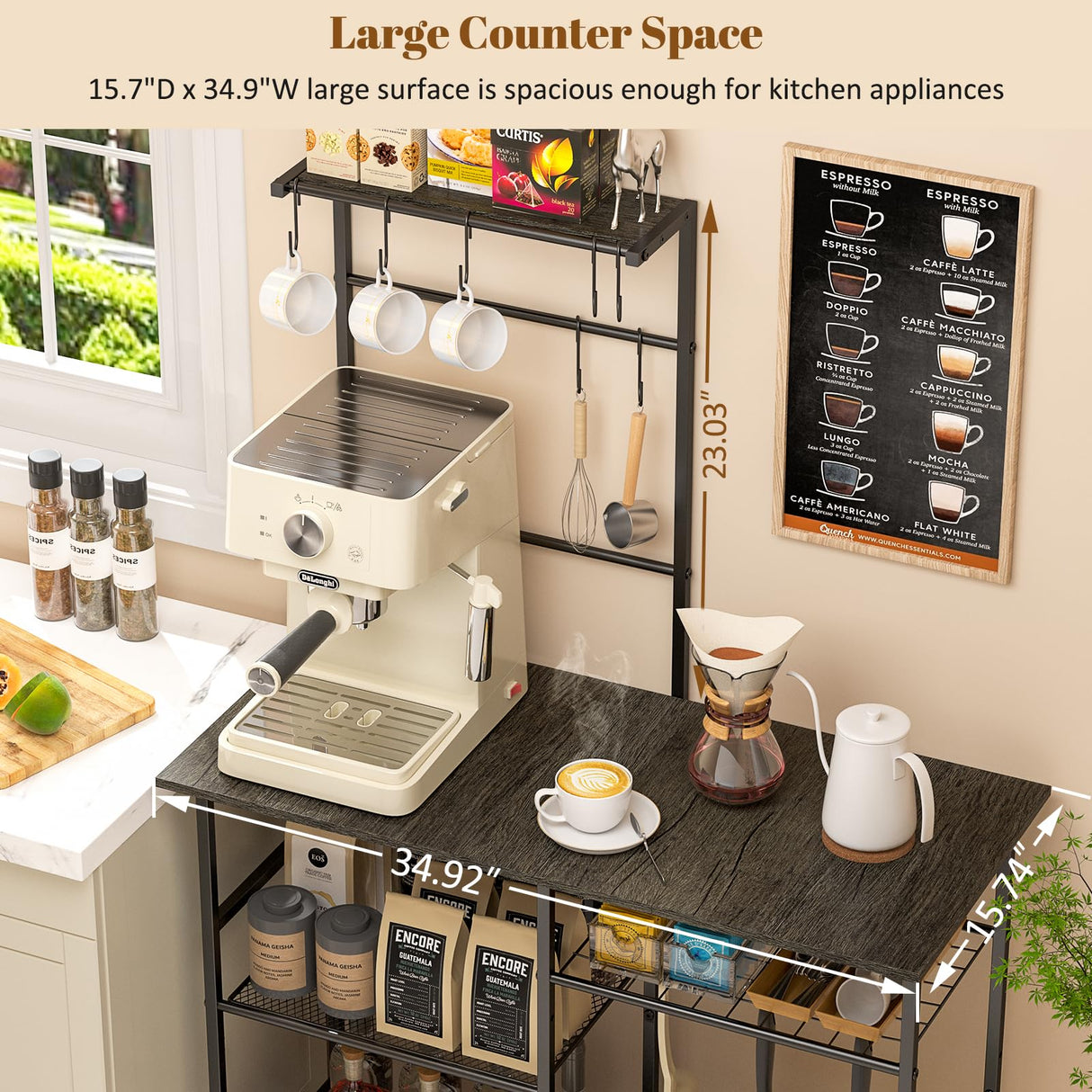 3IngSeagulls Baker's Rack for Kitchen with Storage, Microwave Stand with Adjustable Shelves, Kitchen Stand with 10 S Hooks, 6-Tier Coffee Bar Station, Kitchen Shelves for Spices, Pots, Gray 3IngSeagulls