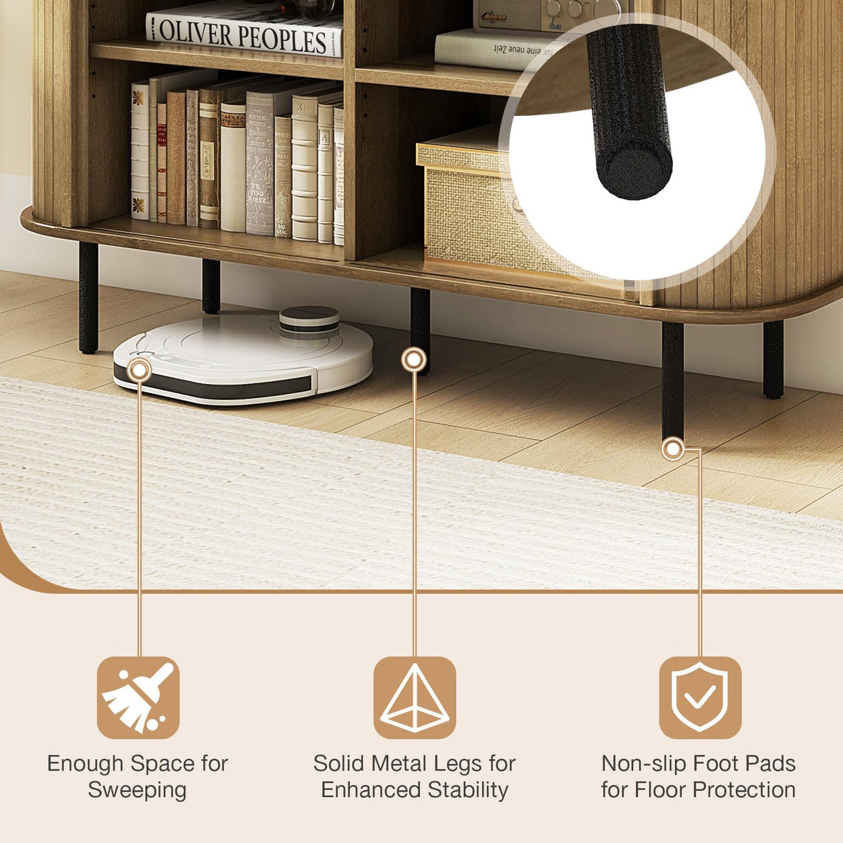 LOKO Kitchen Sideboard Buffet Cabinet, Credenza Storage Cabinet with Sliding Tambour Doors, Adjustable Shelves, Mid Century Modern Console Table for Living Room, Entryway LOKO