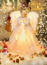 Christmas Tree Topper Angel with Lights, Xmas Tree Toppers Decorations Ornament with White Feather Wings, Plug in Christmas Tree Angel Treetop for Indoor Office Holiday Brightown