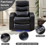 Electric Power Recliner Chair with LED Lights, Home Theater Seating with Swivel Tray Table, Faux Leather Recline Single Sofa Chair for Living Room with Hidden Arm Storage, Cup Holders, Black, 1 Piece Comfort Stretch