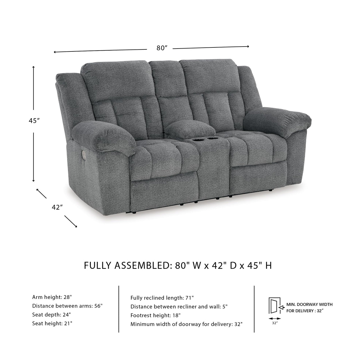 Signature Design by Ashley Tip-Off Modern Wall Hugger Power Reclining Loveseat with Adjustable Headrest, USB Ports, Storage and Cup Holders, Gray Signature Design by Ashley